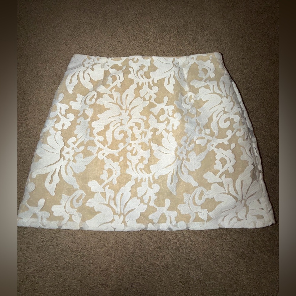 Altar'd State Beige and White Floral A-Line Skirt
